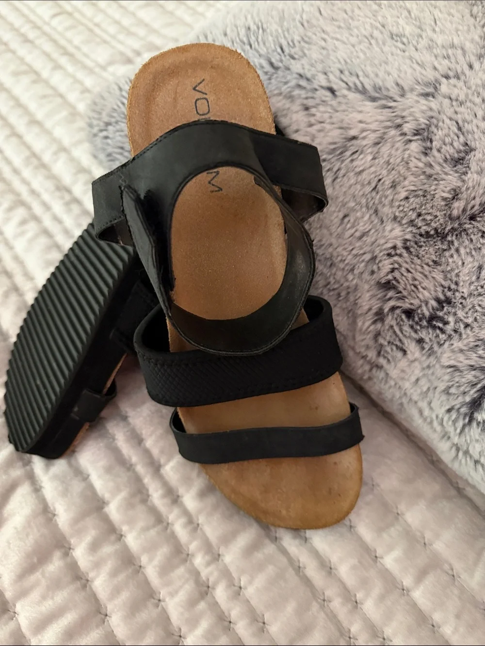 Volcom Black Strappy Open-Toe Women's Sandals with Tan Footbed